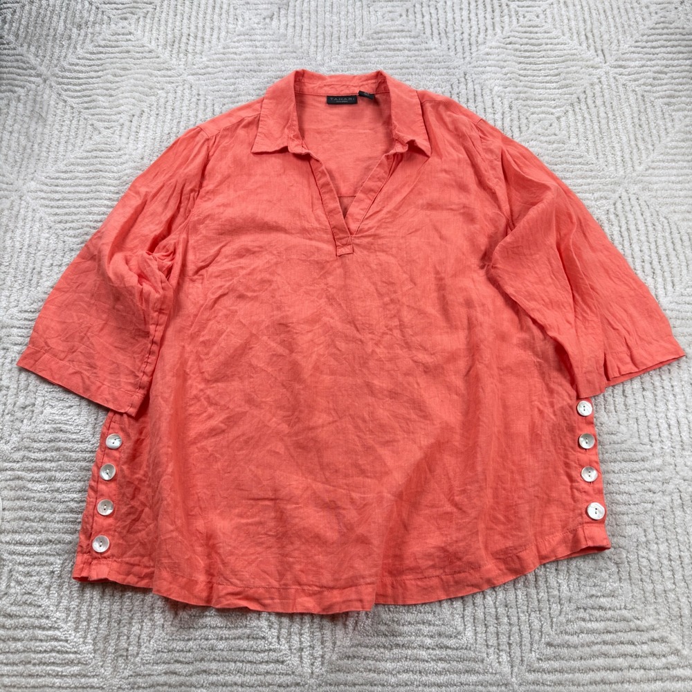 Tahari Linen Tunic Women 1X Coral V Coastal Summer Lagenlook Resort Beachy 
Boho